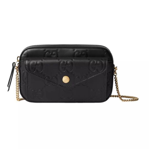Gucci Handbags - Gucci GG Super Mini Shoulder Bag Black Leather with Chain Strap Brand BNIB